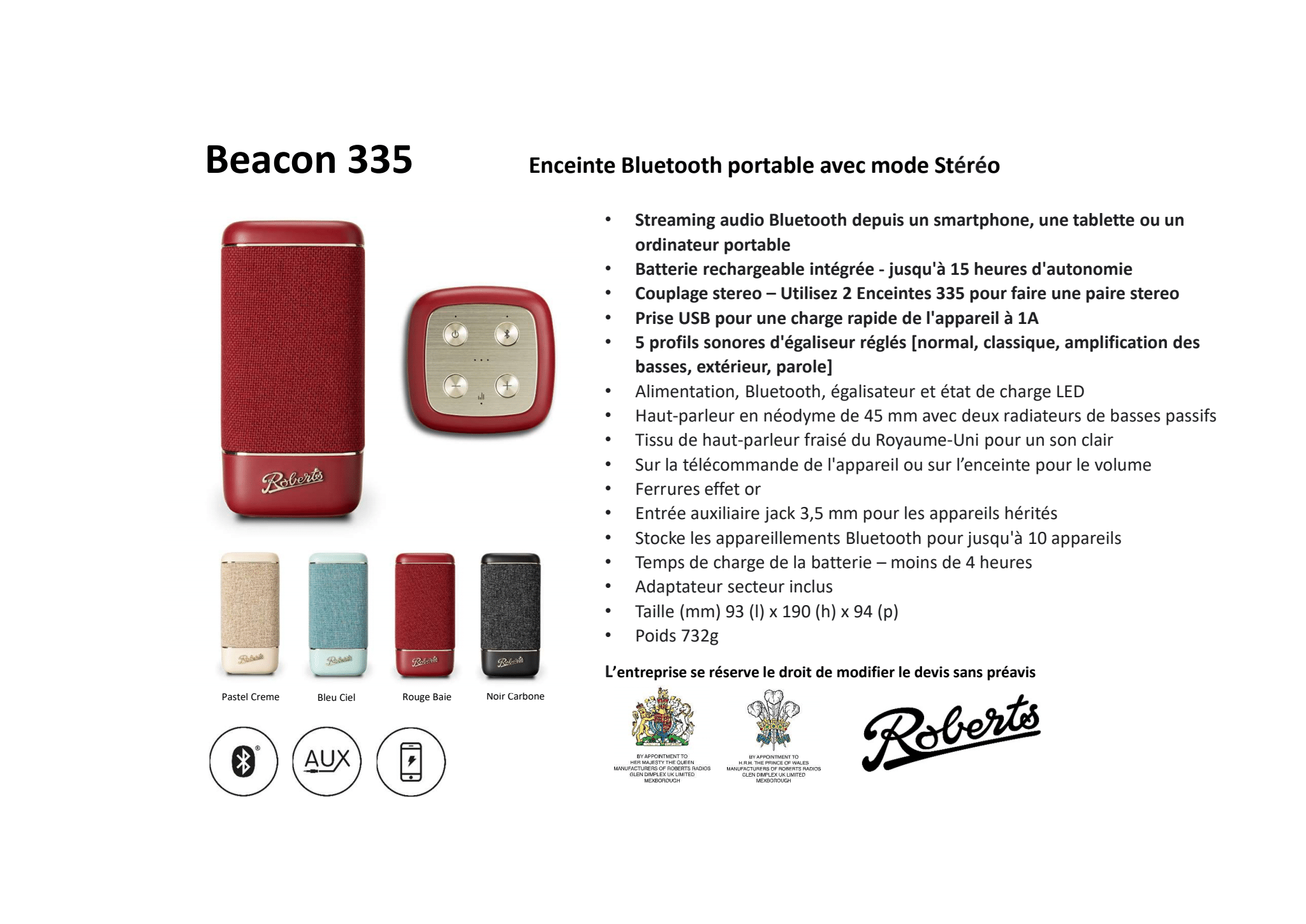 Roberts Beacon 335 - Fiche technique 